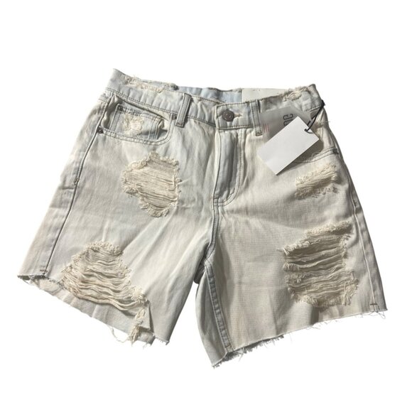 BDG Dropped Waist 24" Waist Destroyed Denim Shorts Blue Distressed Frayed Hem - Picture 1 of 9